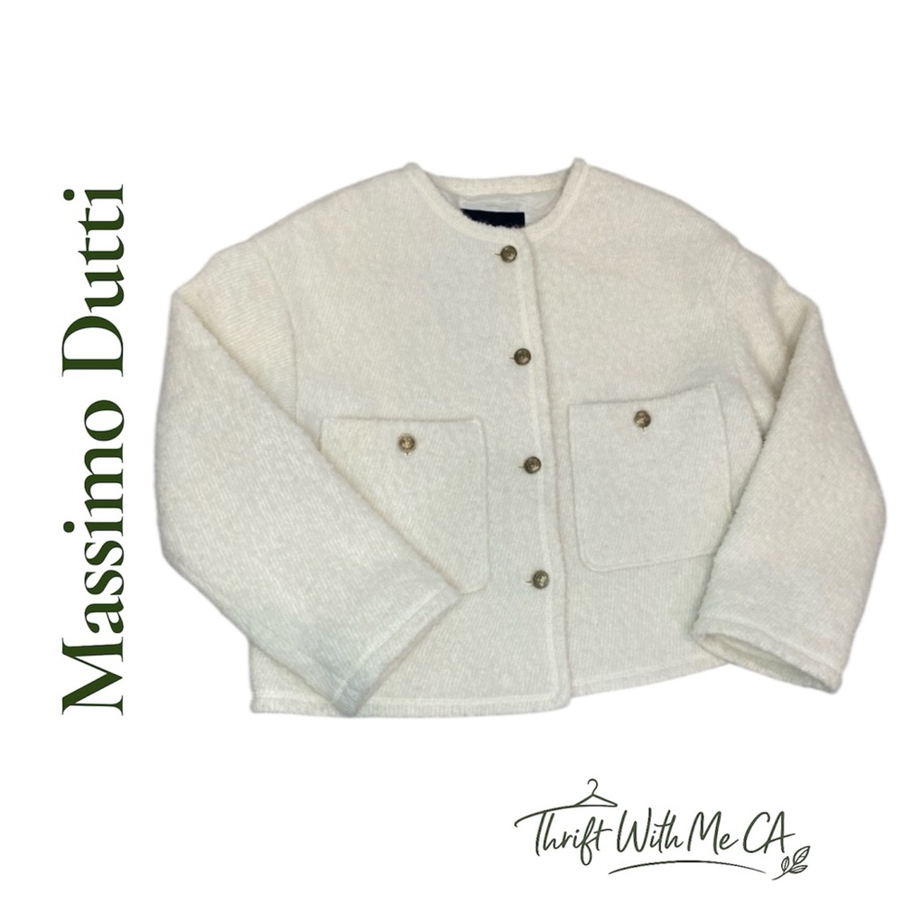 Massimo Dutti Off-White Textured Cardigan
